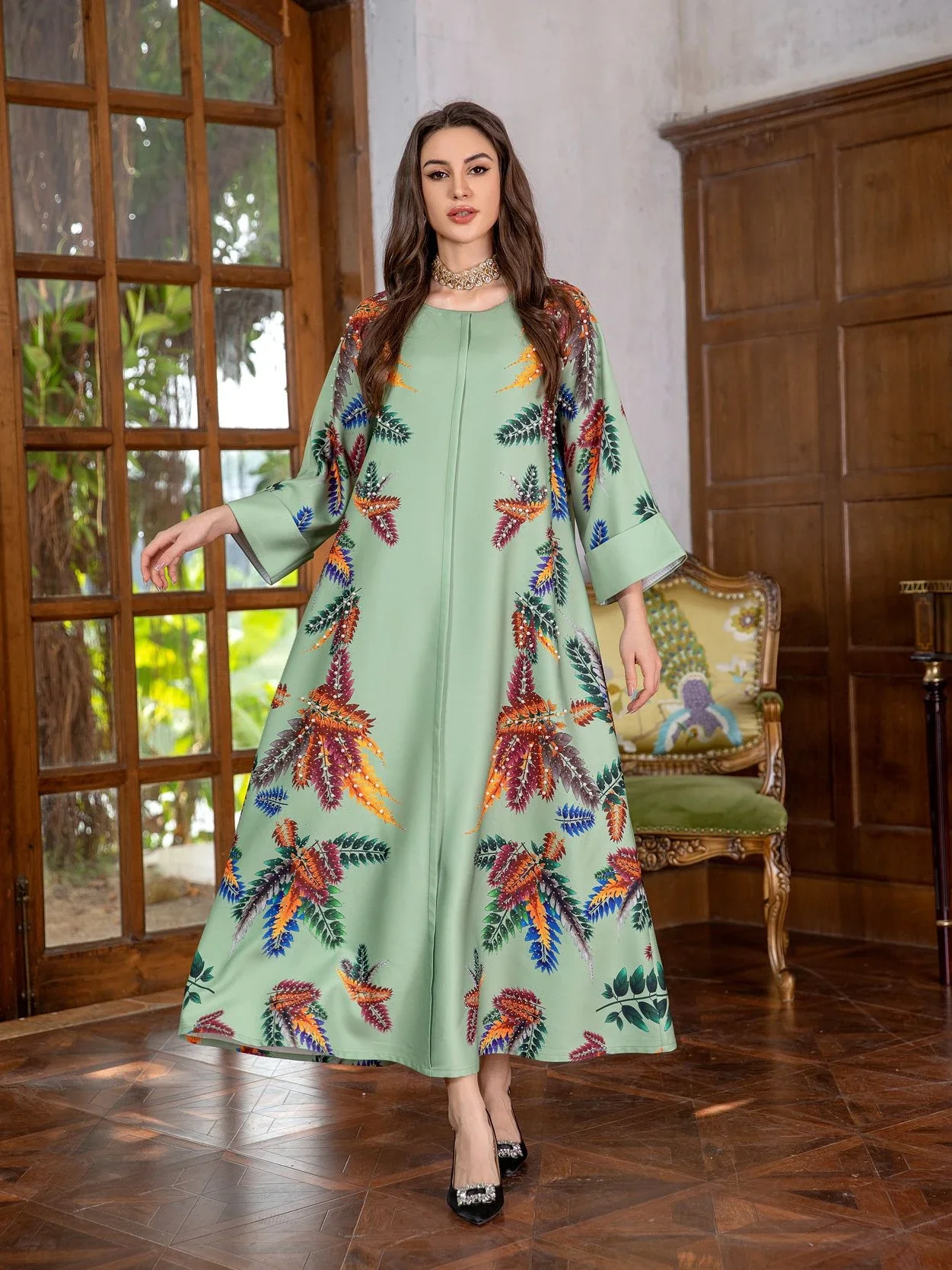 

Ramadan Muslim Abaya For Women Dress Abayas Saudi Arabic Floral Print Party Long Dresses Maxi Vestidos Morocco Kaftan Robe 2024