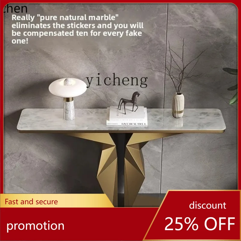 

Легкий роскошный мраморный прихожий столик HXL для виллы, гостиной, с настенной полосой из нержавеющей стали, современный простой прихожий столик