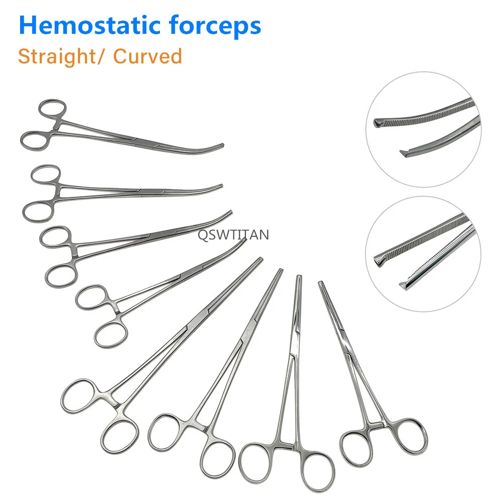 Hemostatic Forceps 18cm-24cm Straight Curved Stainless Steel Locking Forceps Pliers Locking Clamp Pliers 1pc