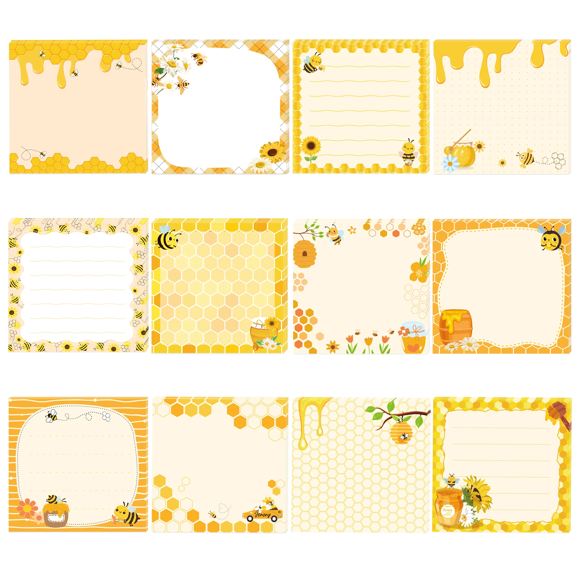 Baby Food List - 12/24/36 ชิ้นชุดแผ่นบันทึกข้อความรูปผึ้งน้ำผึ้ง, แผ่นบันทึกข้อความแบบติดเอง, กระดาษโน้ตติดตู้เย็นสำหรับใช้ในบ้าน สำนักงาน ของขวัญวันเกิด