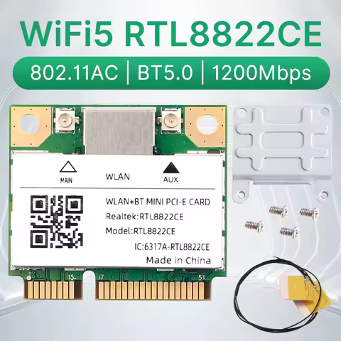 RTL8822CE WiFi 5 BT5.0 Mini Pcie Wireless Wifi Card 1200Mbps Network Adapter Dual Band 2.4GHz/5GHz 802.11ac For Win 10/11