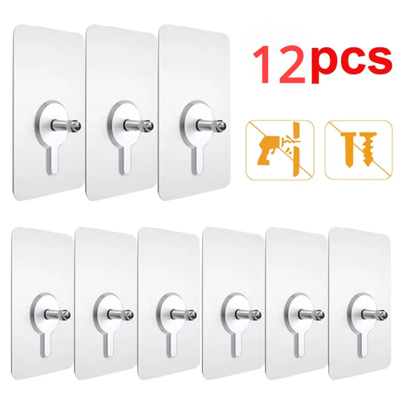 12Pcs Wall Hanging Seamless Nails Screw Stickers Punch-Free Wall Hooks for Photo Frame Painting Clock Non-Trace Adhesive Nails