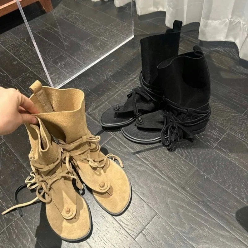 

Fashion Studded Sandals Women's Shoes Flip Flops Low Heel Tassel Summer Roman Shoes Luxury Corrective Toe Clip Boots New Style