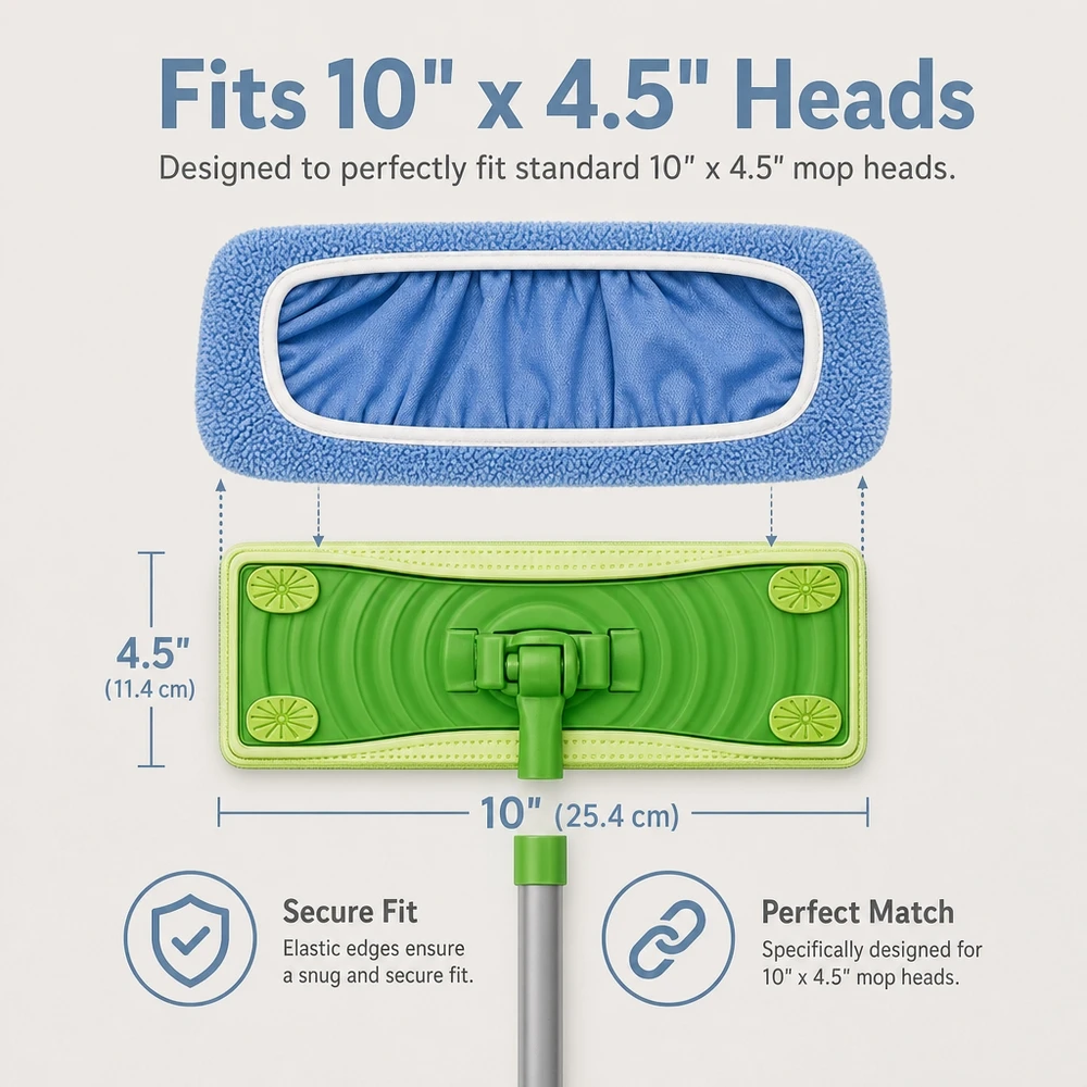 Machine Washable Reusable Microfiber Mop Pads 5 Pack Fits 10x4.5 Inch Heads Great for Laminate Tile Stone