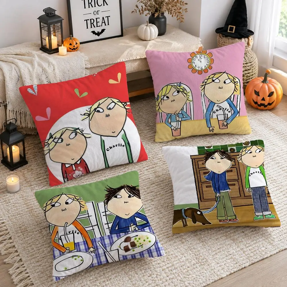 Cartoon C-Charlie And Lola Cushion Cover Plush Decorative Pillow Case With Hidden Zipper Cutecore Room Decor For Home