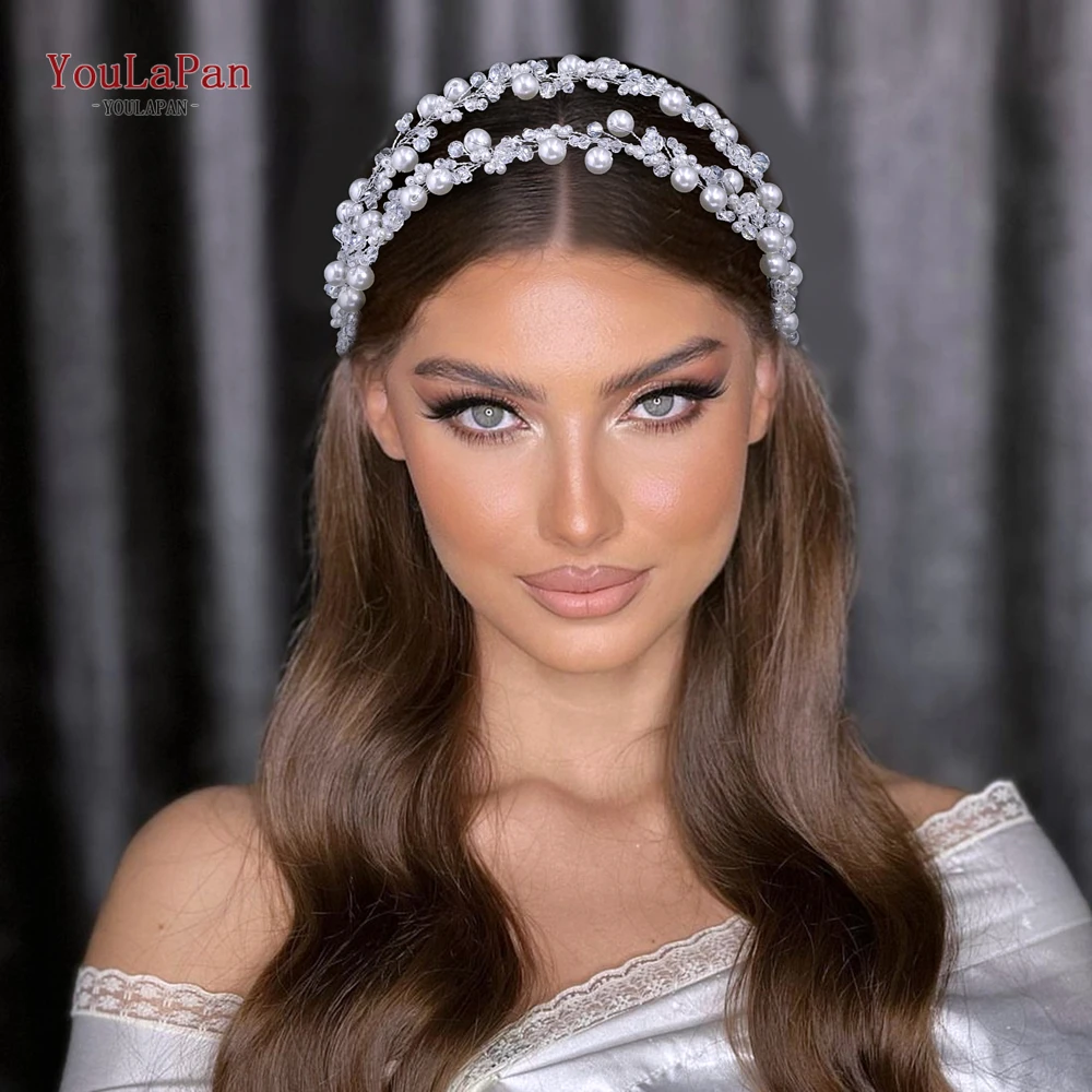 

YouLaPan Fashionable Wedding Bridal Pearl Hair Hoop Water Diamond Weaving Elegant Ladies Banquet Handmade Hair Accessories HP748