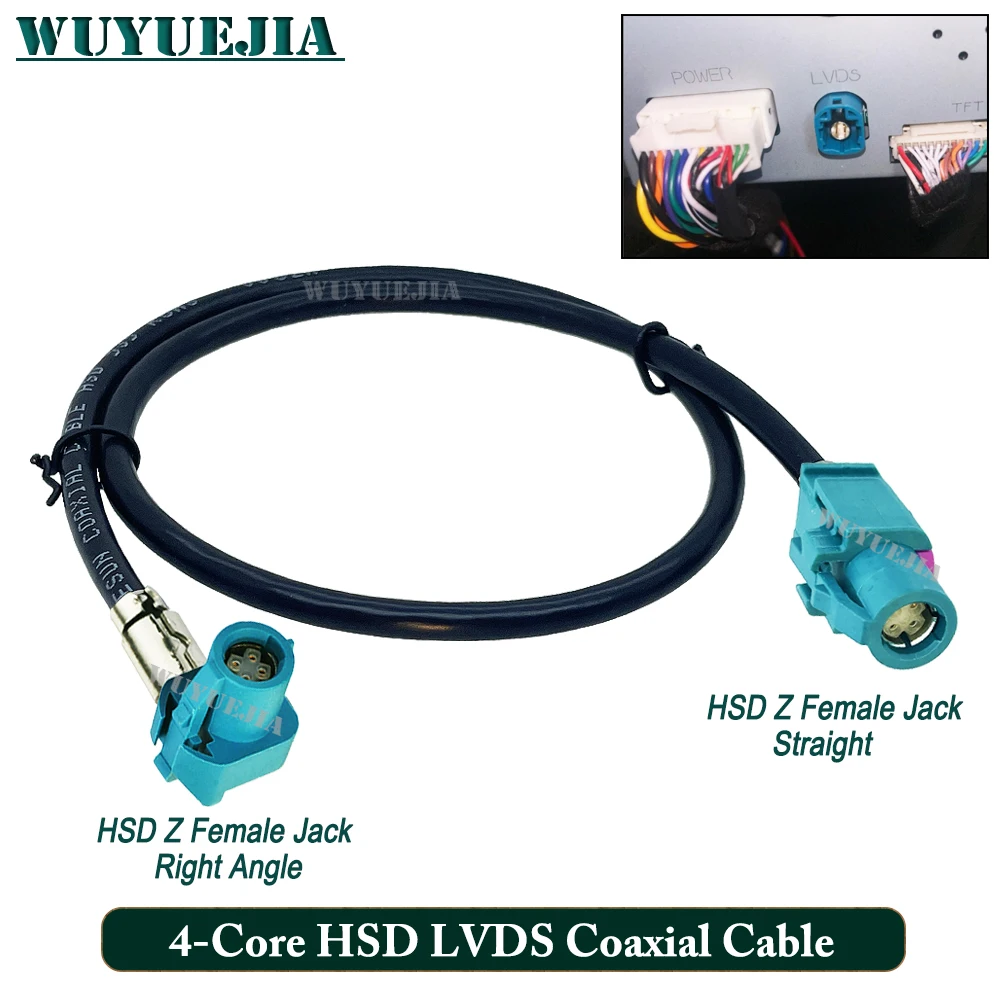 Water Blue Universal 4Pin Z Female Jack 90° Connector HSD LVDS 535 4-Cores Car Radio GPS Navigation Display High Speed Cable