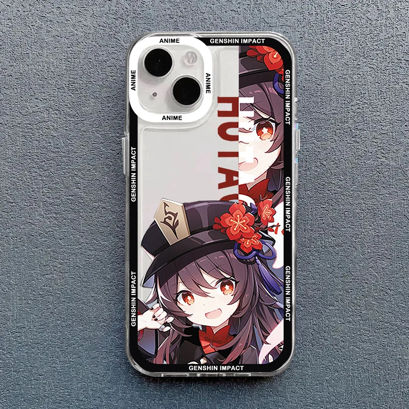 Cute Anime Genshin Impact Hutao Phone Case For iPhone 14 15 Pro MAX 11 13 12 XS X XR 7 Plus Shockproof Clear Soft Cover Fundas