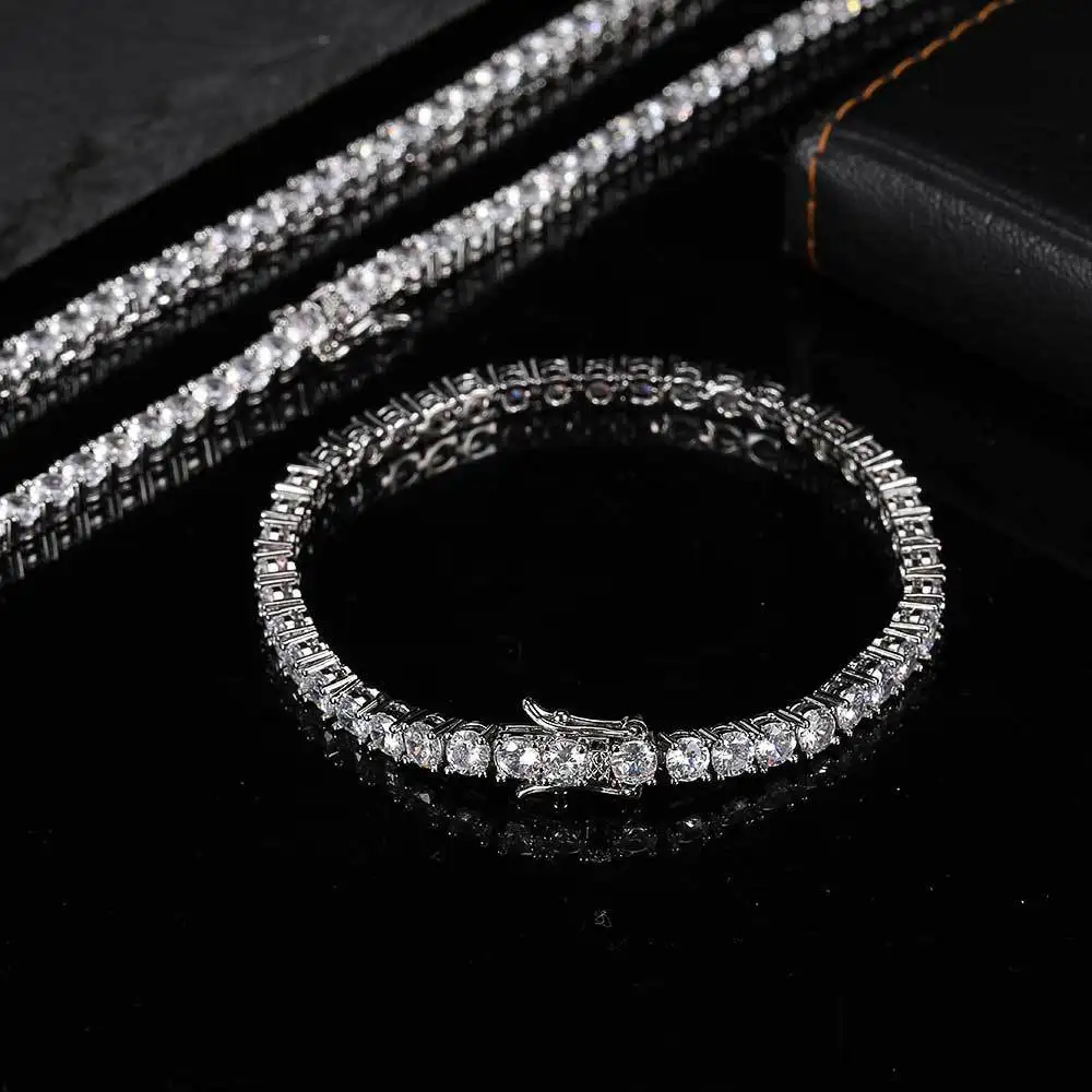 

ICE HUE 4MM Tennis Chain Necklace Bracelet 5A+Ice Out Zircon with Gift Box, for Man Woman Couple Gift, Unisex Jewelry