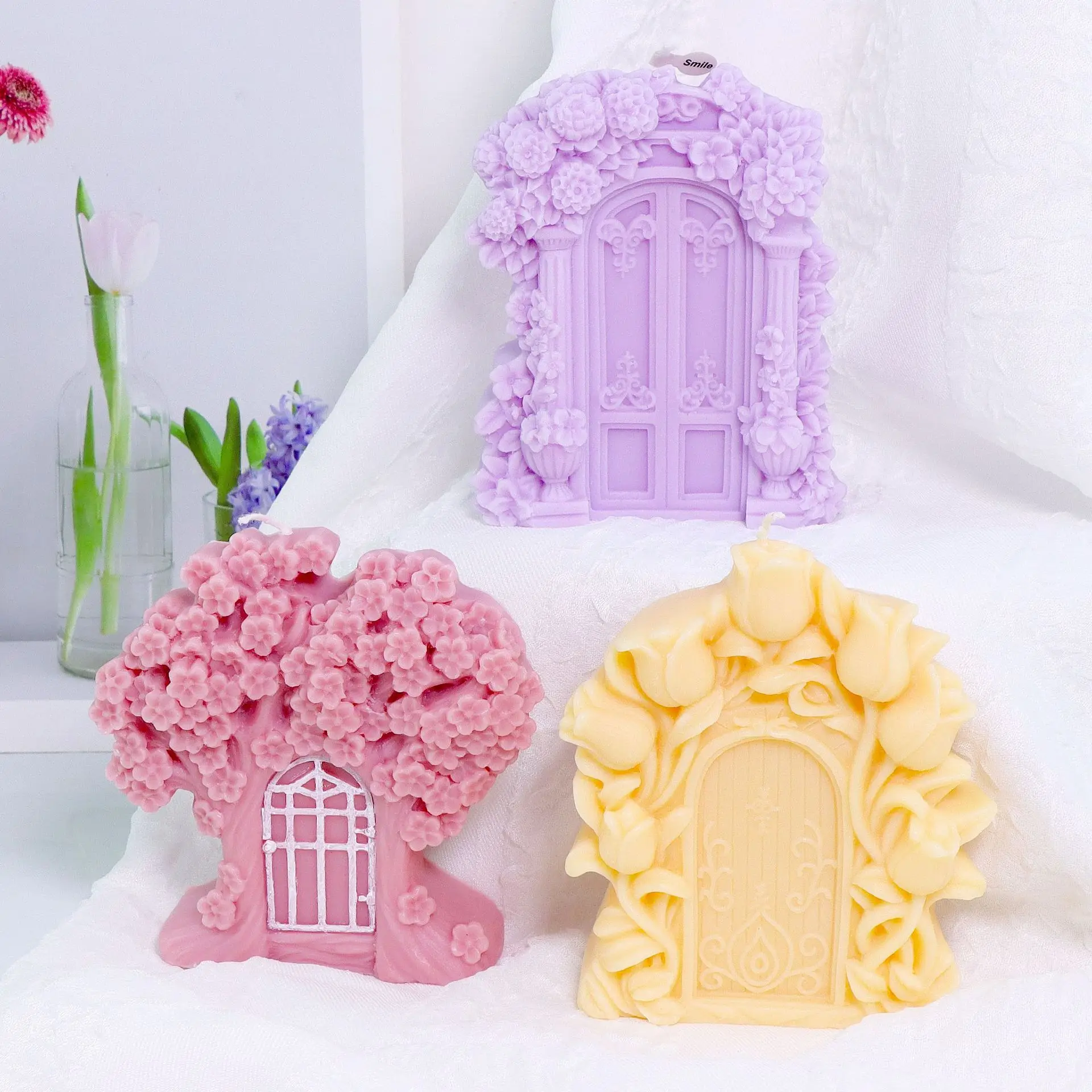 

3d Embossed Flower Daisy Silicone Molds Door Frame DIY Tulip Scented Retro Flower Mold Candle Molds for Candle Making