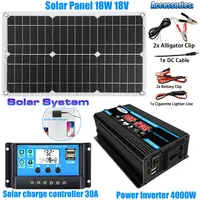 4000W Solar Inverter 18W Solar Power System Solar Panel Battery Charger Complete Kit Solar Controller 30A Car Van Boat Camper