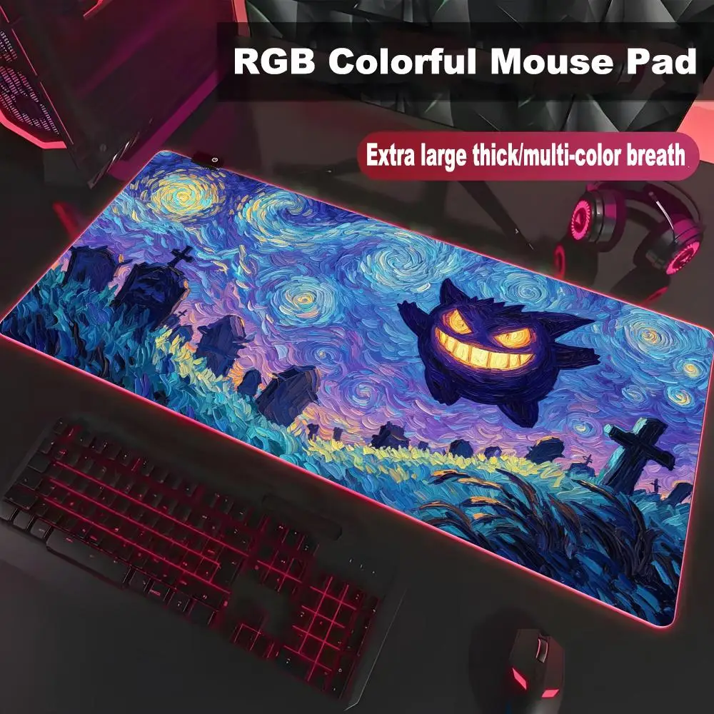 G-gengar Mouse Pad High-end E-sports P-Pokémon Mouse Pad RGB LED Large Student Writing Pad Gamer Luminous Desk Mat Desk Carpet