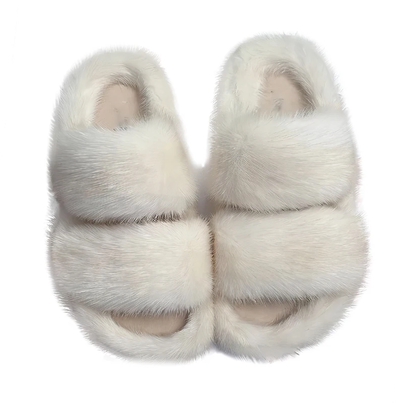 Designer Woman Flat New Slippers Real Mink Fur Slippers Women\'s Shoes Casual Comfort Non Slip Slippers Women\'s Shoes Summer