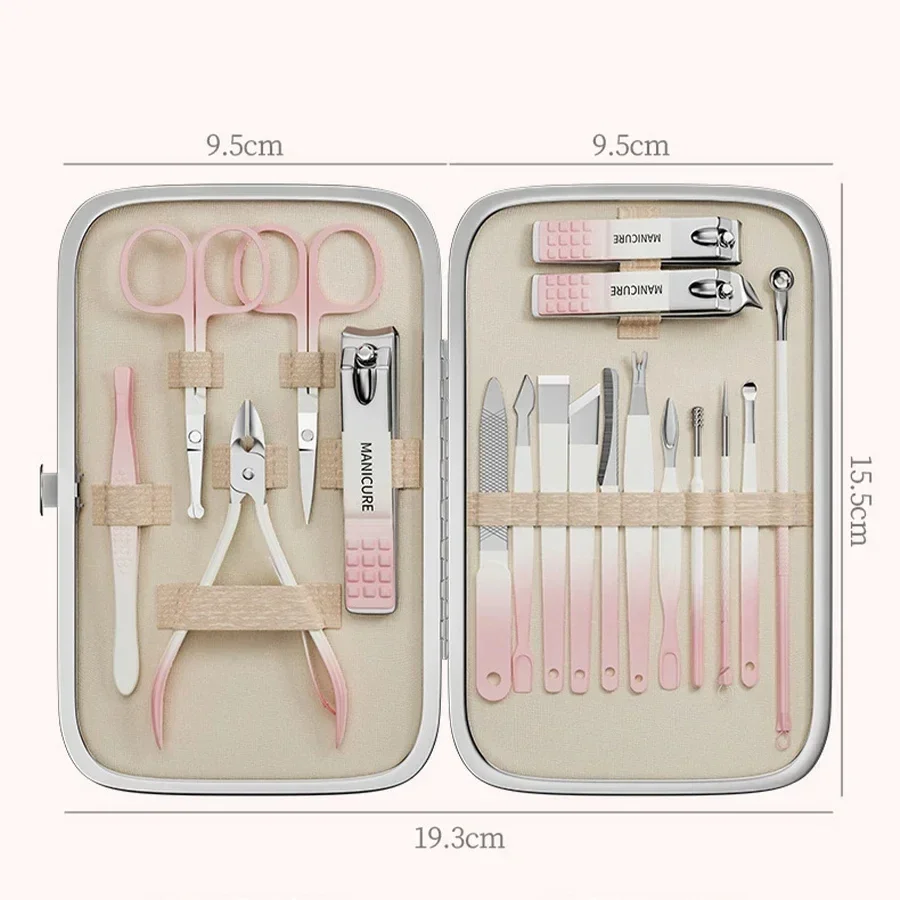 Kit de manicure de alta qualidade, conjunto de manicure de aço inoxidável com gradiente de reparo de pés, ferramentas de cuidados pessoais, conjunto completo de presente de natal