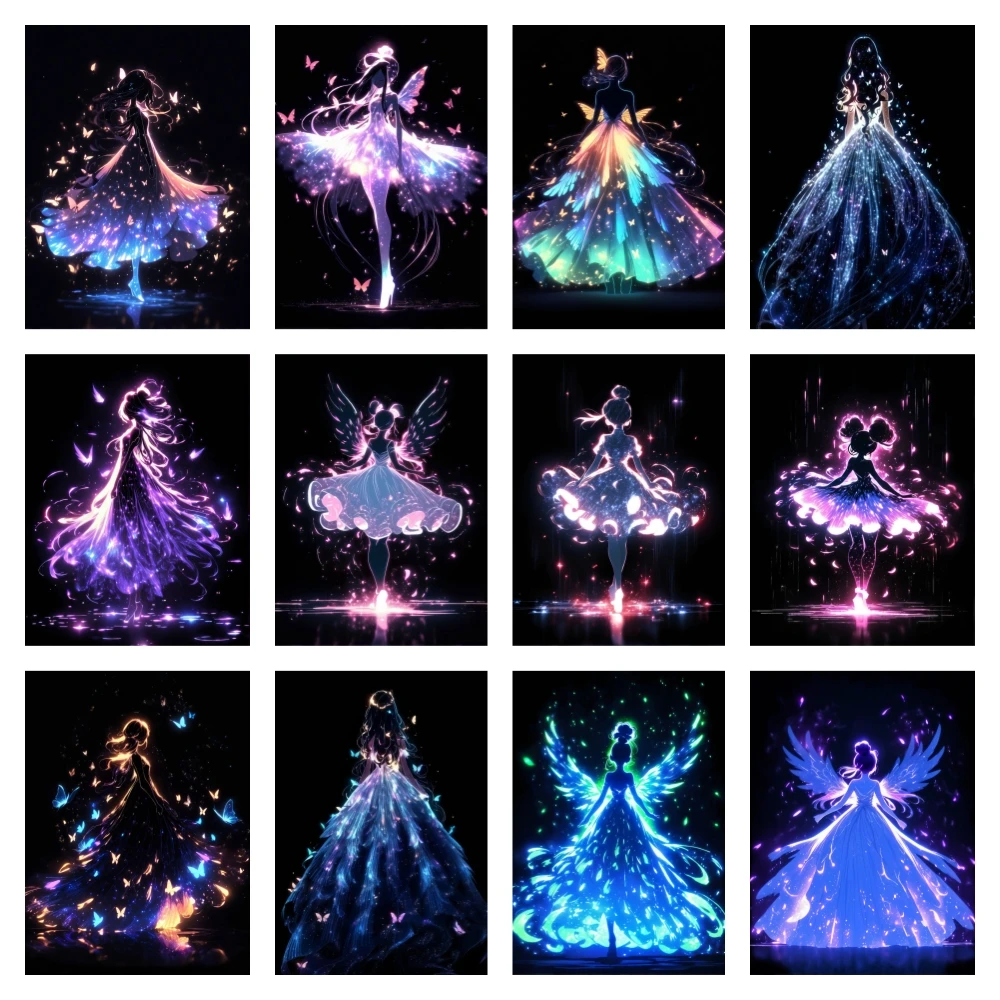 DIY Diamond Painting Anime Girls Diamond Mosaic 5D Luminous Back Picture Rhinestone Embroidery Cross Stitch Kits Home Decoration