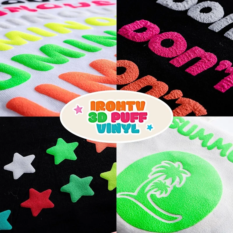 Puff Vinyl Heat Transfer, 3D Puff HTV Vinyl Heat Transfer,Puffy Vinyl Iron On For T Shirts,For Heat Press,10Inchx10ft