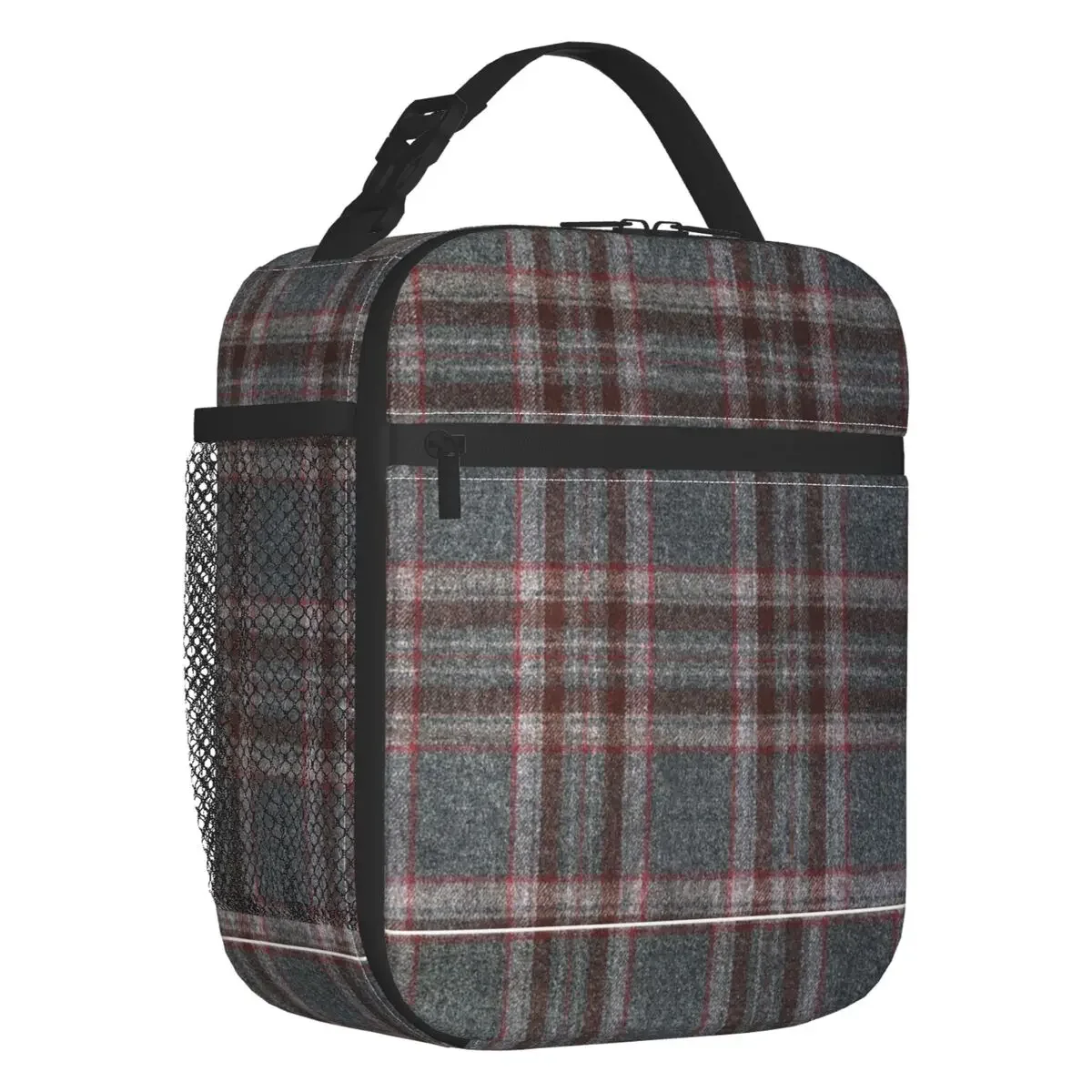 

Grey And Red Tartan Insulated Lunch Bag for Travel Plaid Gingham Scottish Tartans Kilt Portable Thermal Cooler Bento Box Kids