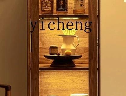 

XL1 black walnut wine cabinet Nordic simple solid wood vertical cabinet Home living room glass display locker