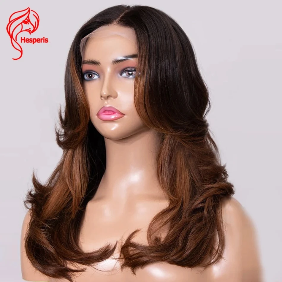 

Hesperis Brazilian Remy Highlight Human Hair Wig With Side Bang Ombre Lace Front Human Hair Wigs Pre Plucked With Baby Hair