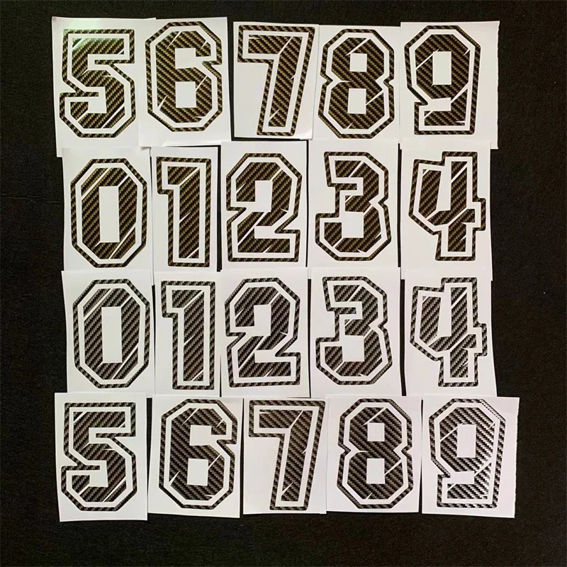 1Pcs Racing Numbers Decorative Stickers Motorcycle Head Stickers DIY Carbon Fiber Vinyl Wrap Film Waterproof Sticker 0123456789