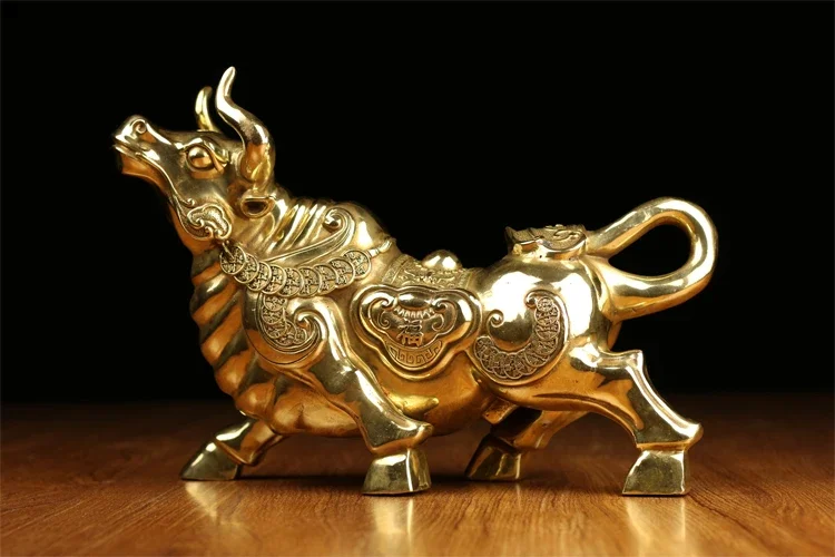 TOP GOOD HOME office SHOP TOP Money Drawing Mascot # GOOD LUCK Cattle Fortune cattle bull FENG SHUI Brass statue decoration35CM