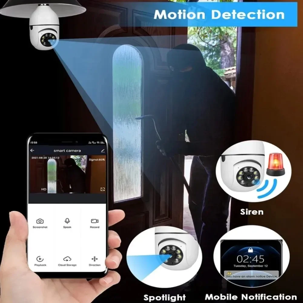 PEGATAH 5G Bulb E27 Surveillance Camera Full Color Night Vision Human Tracking Zoom Indoor Security Monitor Wifi Camera