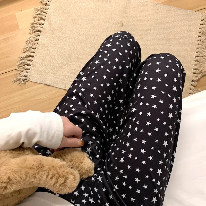Pajama Pants Black Star Pattern Women Loose Pants Casual Breathable Student Wide Leg Pants Elastic Waist Girl Sleeping Pants