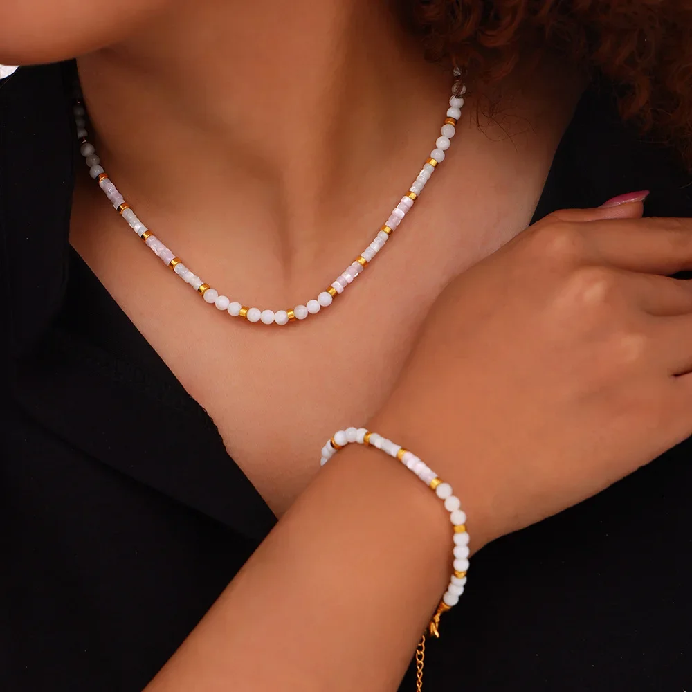 

Joolim Jewelry Wholesale High End PVD Waterproof Fashion Elegant Shell Beaded Designer Stainless Steel Bracelet for Women