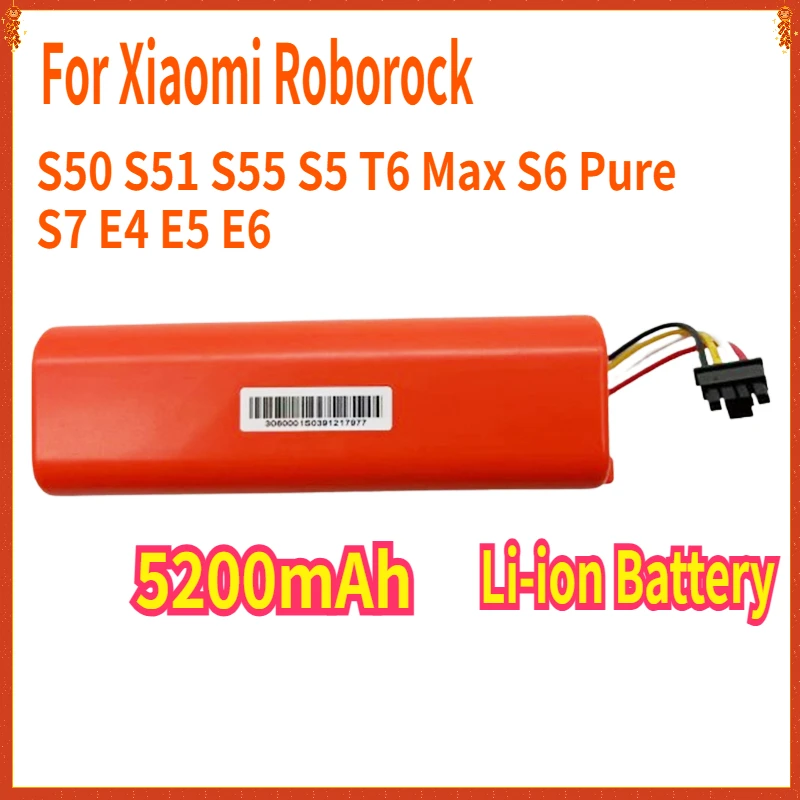 

For Xiaomi Roborock Li-ion Battery Replacement for S50 S51 S55 S5 T6 Max S6 Pure S7 E4 E5 E6 Robot Vacuum Cleaner 5200mAh