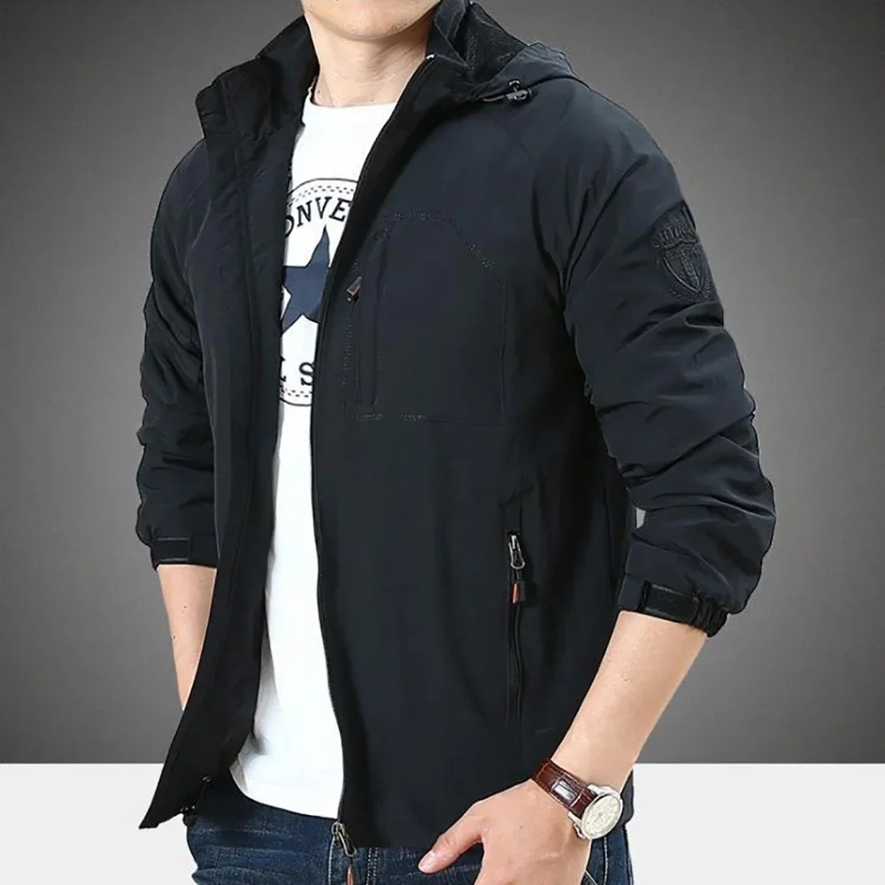 الرجال سترة في الهواء الطلق يندبروف مقنعين جاكيت زيبرا معطف ربيع الخريف مقاوم للماء تنفس التخييم المشي لمسافات طويلة أبلى