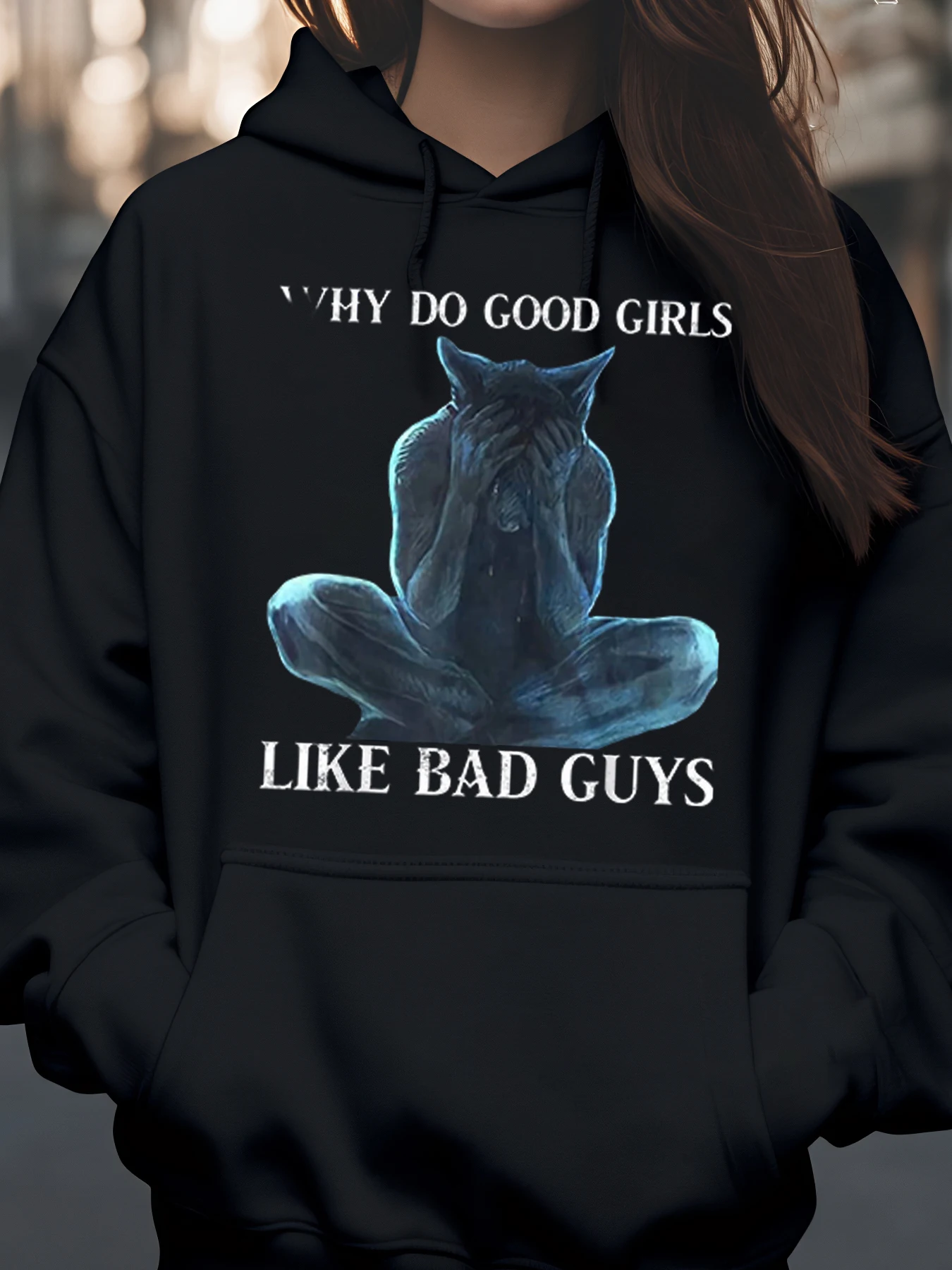 Sweat à capuche imprimé chat Why Good Girls Like Bad Guys, tenue décontractée, à la mode pour femmes