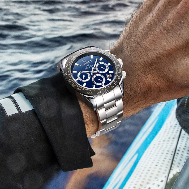 ساعات مارك فيرويل كوارتز عصرية للرجال من أفضل العلامات التجارية الفاخرة ساعة كرونوغراف بحزام من الفولاذ المقاوم للصدأ مقاومة للماء