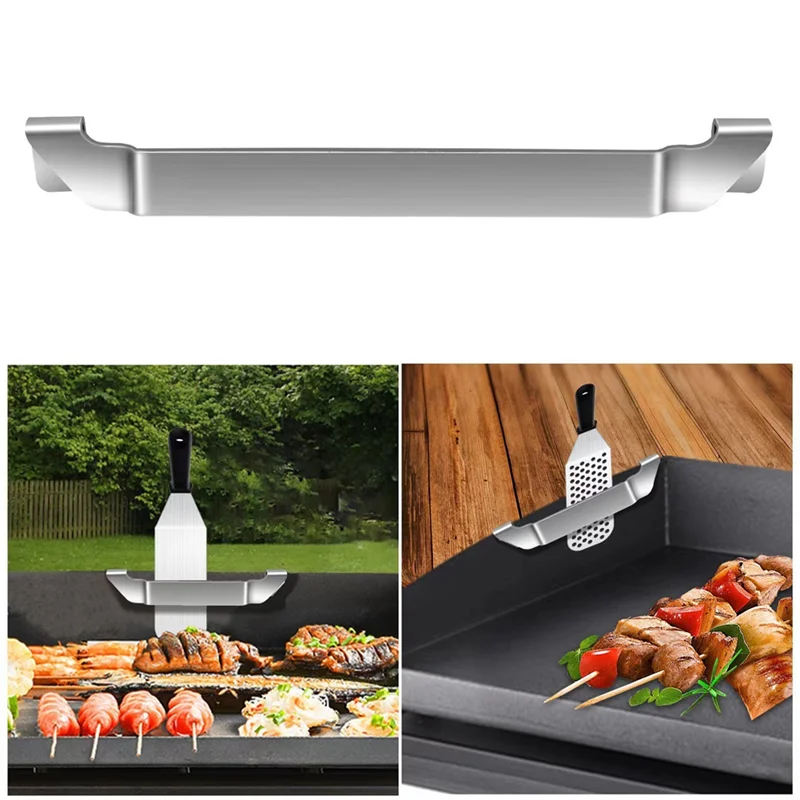 Paquete de 2 soportes de espátula para plancha de acero inoxidable, estante para herramientas de barbacoa y parrilla, soporte para accesorios de plancha