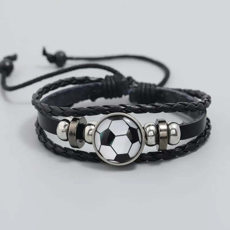 European and American fashion jewelry personalized beaded football fans peripheral leather bracelet