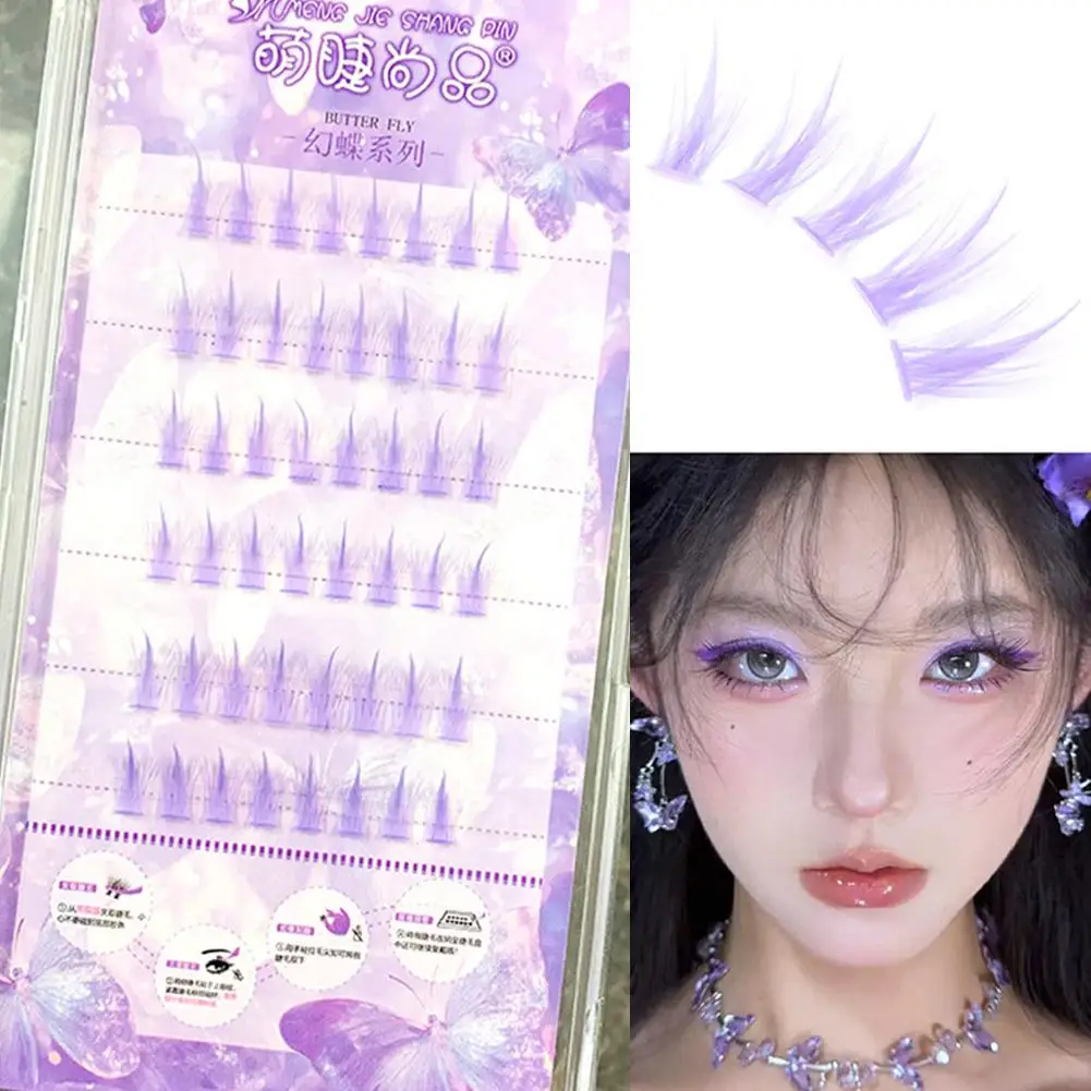 New Individual Colored Eyelashes Natural False Mink Eyelash Extension Purple pink Brown Green Blue purple Color Lashes