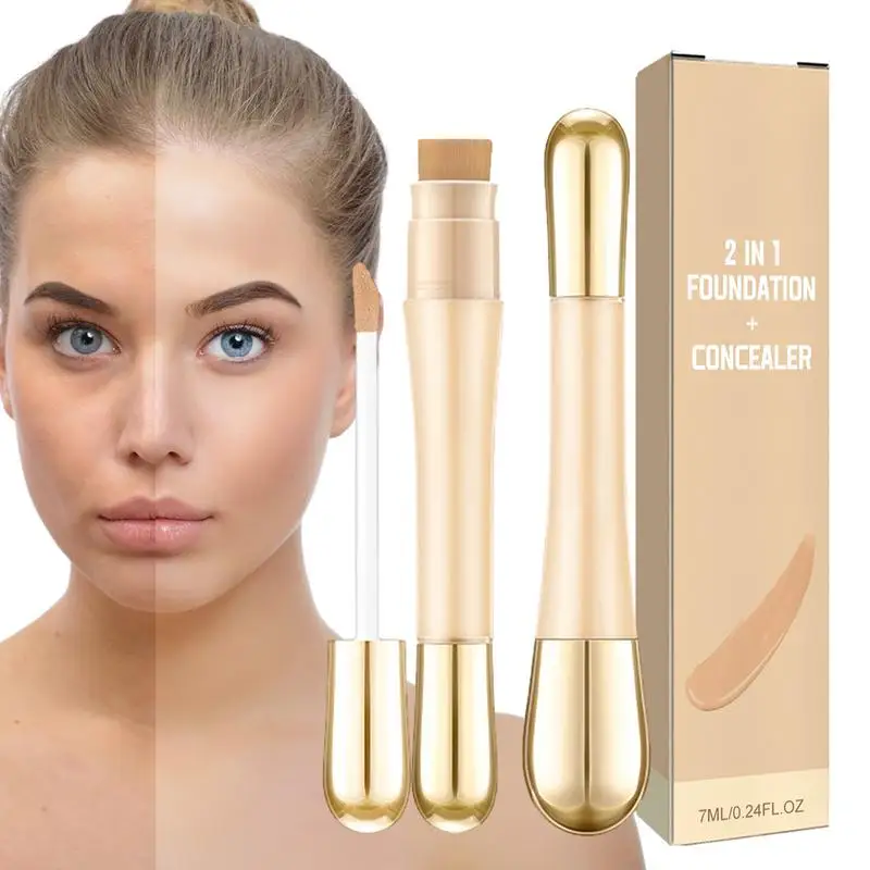 Long-lasting 2-in-1 Concealer Dual-head Face Foundation And Concealer Natural Facial Cosmetic For All-day Coverage During