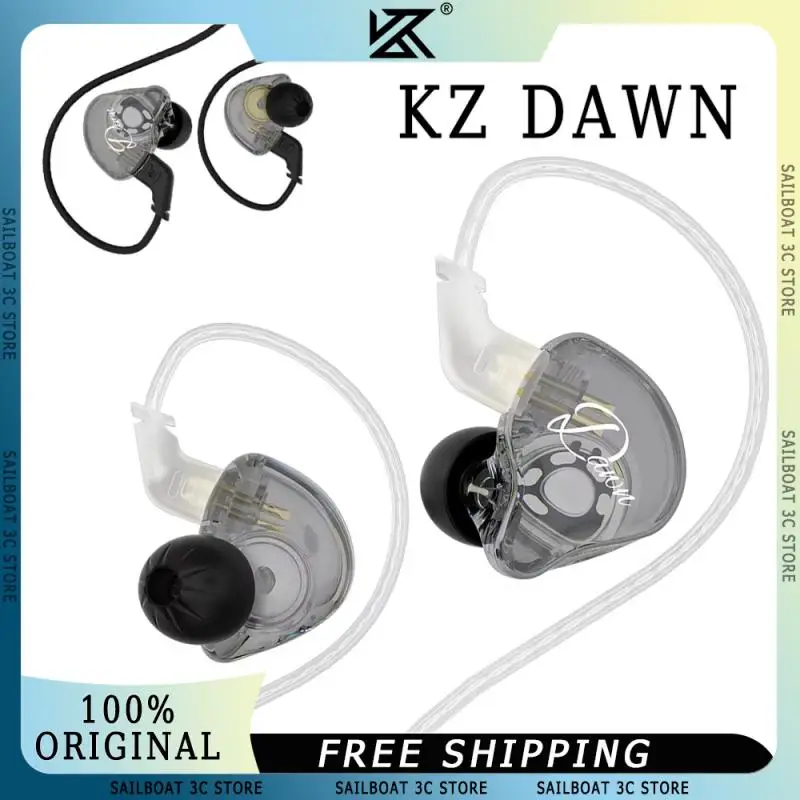 KZ Dawn Wired HiFi Earphones Large-Diameter Dynamic Driver Clear Low Frequency Full Transparent Monitor Music Headsets Custom