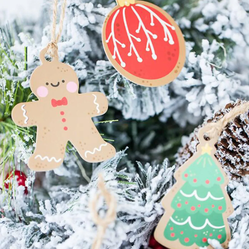 50Pcs Christmas Hanging Greeting Cards Paper Folded Message Cards Holiday Wishes Decorations Candy Canes Trees Snowflakes