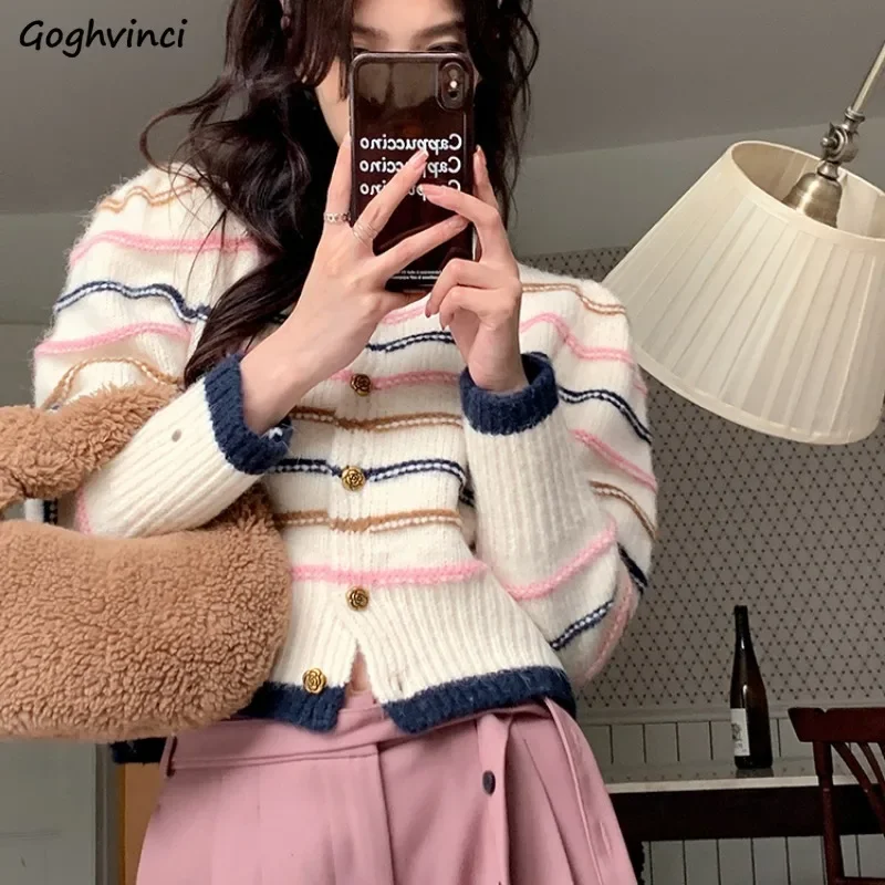 Cardigan Women Age-reducing Korean Style Striped Button All-match Gentle Popular Ins Sweaters Knitted Lazy Trendy Autumn Coats