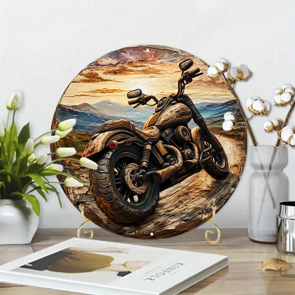 إكليل دائري منحوت خشبي صناعي مطلي ، علامة عيد الشكر للدراجات النارية ، ديكور المدخل ، الهدايا #4