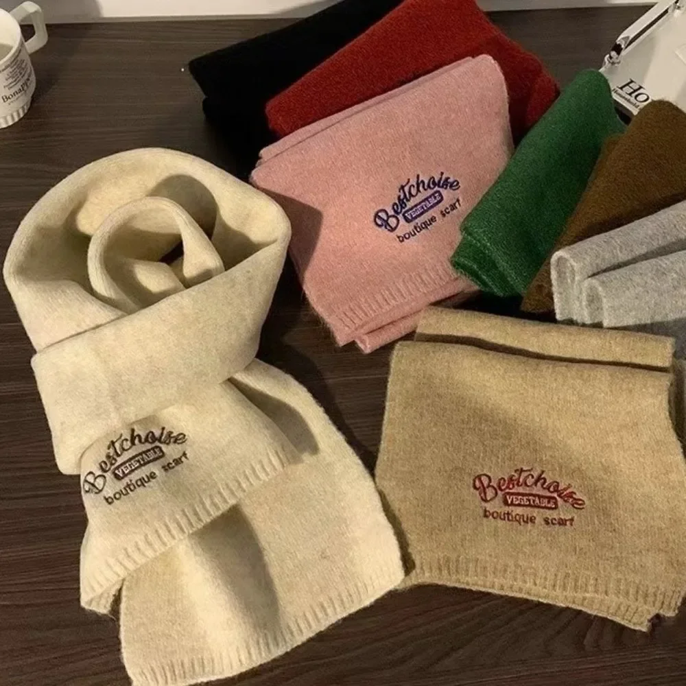 

New Windproof Neck Warmer Coldproof Warm Knitted Scarf Versatile Embroidered Neckerchief Skiing