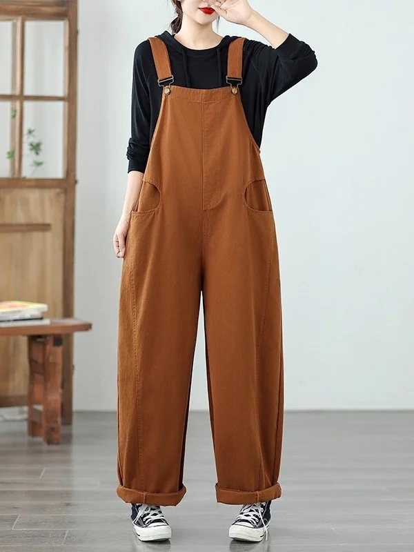 여성용 루즈 와이드 레그 데님 오버롤 가을 신상 슬레 아티스틱 코튼 캐주얼 편안한 플러스 사이즈 트리트리 오버롤 팬츠