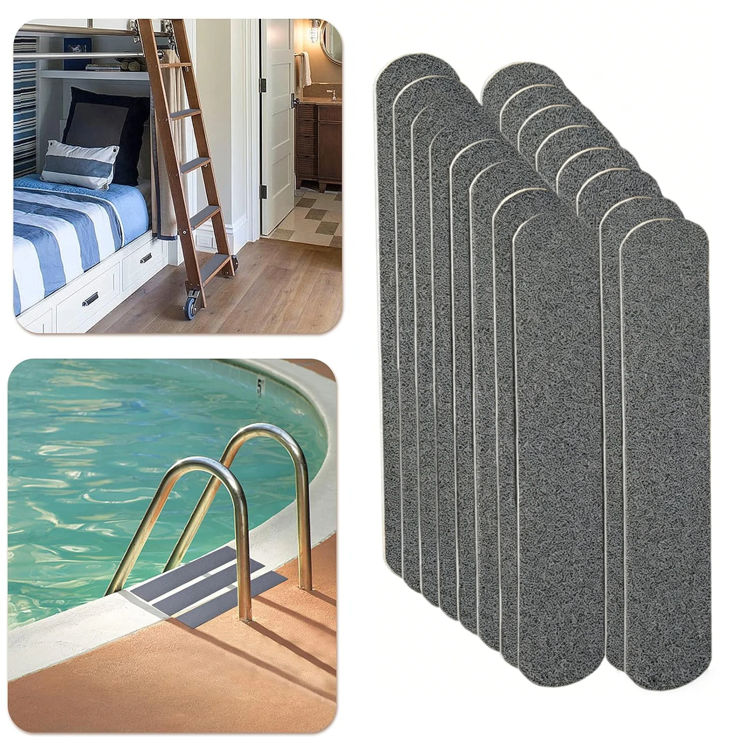 16 Pieces of Outdoor Stair Tread Anti-Slip Tape, 4cm X 33cm, No Cutting Required, Self-Adhesive, Gray, Anti-Slip Tape for Indoor/Outdoor Stairs, Steps, Boats, Stair Treads, Safety Anti-Slip Tape