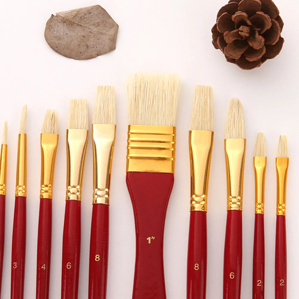 

1Set Wooden Bristle Stencil Brush Set for Oil Watercolor Acrylic Painting Long Handle Natural Bristle Painting Brushes Art