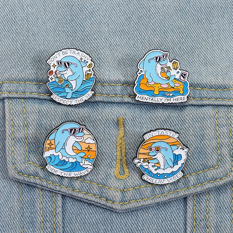 4pcs Cool Dolphin Enamel Pin Set Alloy drip oil brooch for Backpack Clothing Jewelry