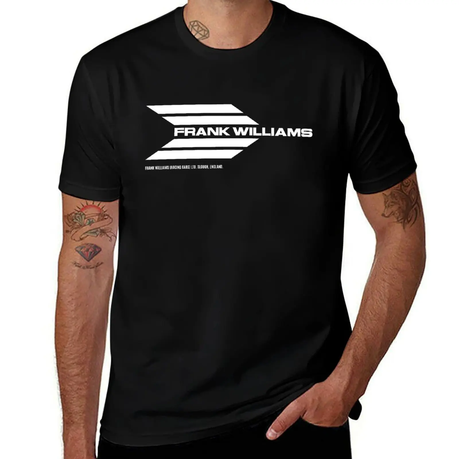 

Frank Williams Racing 1969-70 team logo (with address) - white print T-Shirt Vintage Print Crew Neck Tee