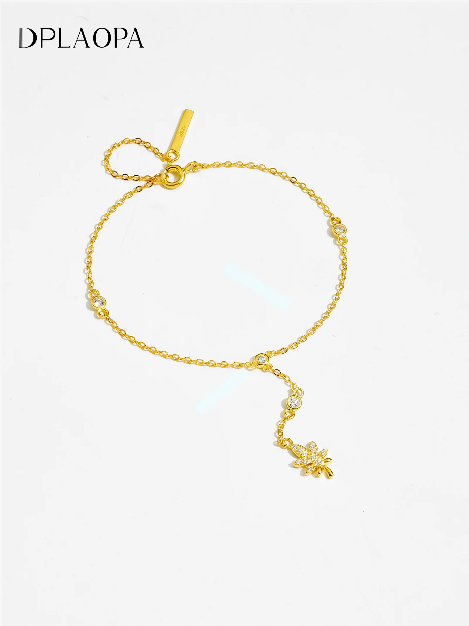 

DPLAOPA Women 925 Sterling Silver Leaf Shape Zircon Drop Chain CZ Beads Bracelet Crystal Women Luxury Wedding Fine Jewelry Gift