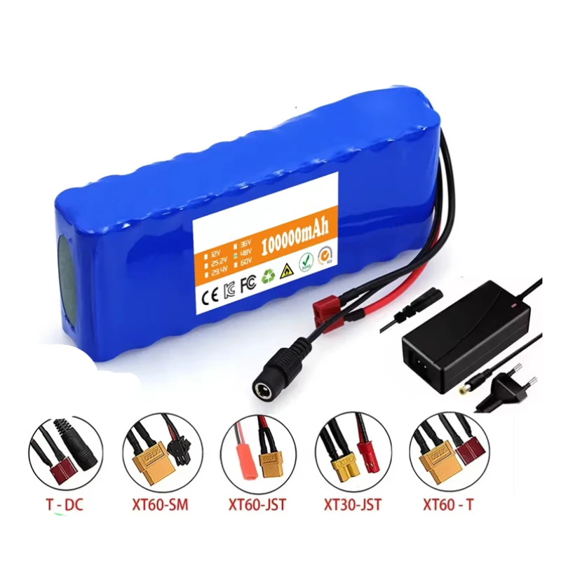 48V 13S2P 100Ah Lithium Battery with BMS 54.6V 2A Charger for Scooters Electric Bicycles Kick Scooters Rechargeable Battery