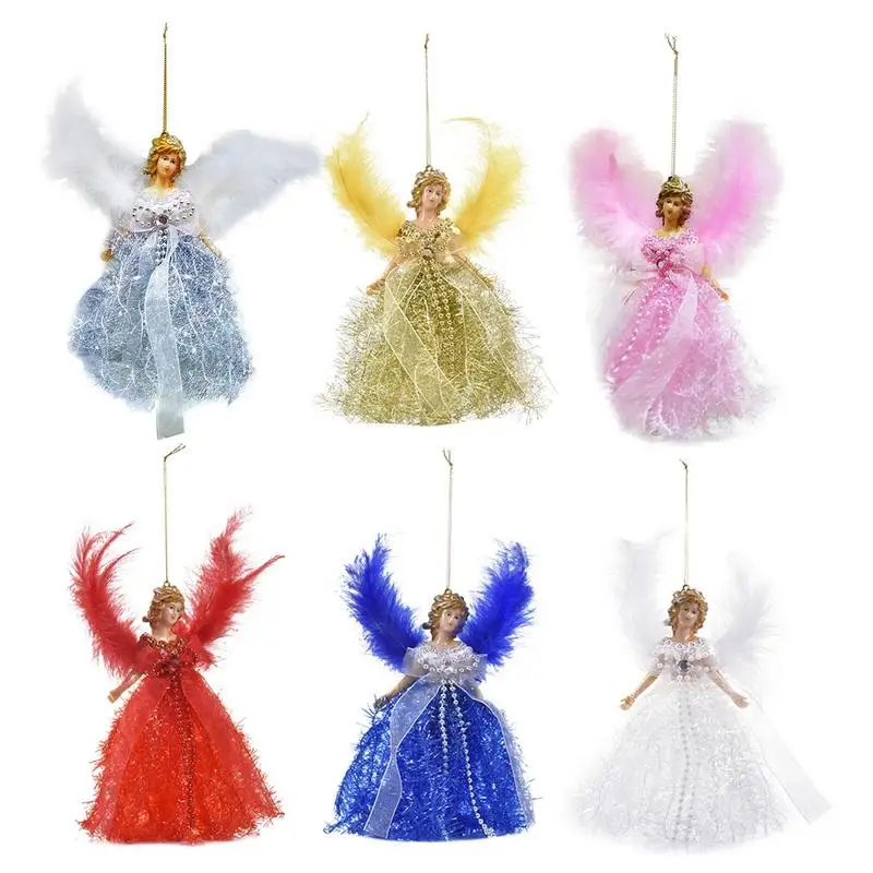 

Christmas Angel Pendant Doll Gift Heart Christmas Tree Ornament Topper With Wings Handmade Holiday Angel for Home Decoration