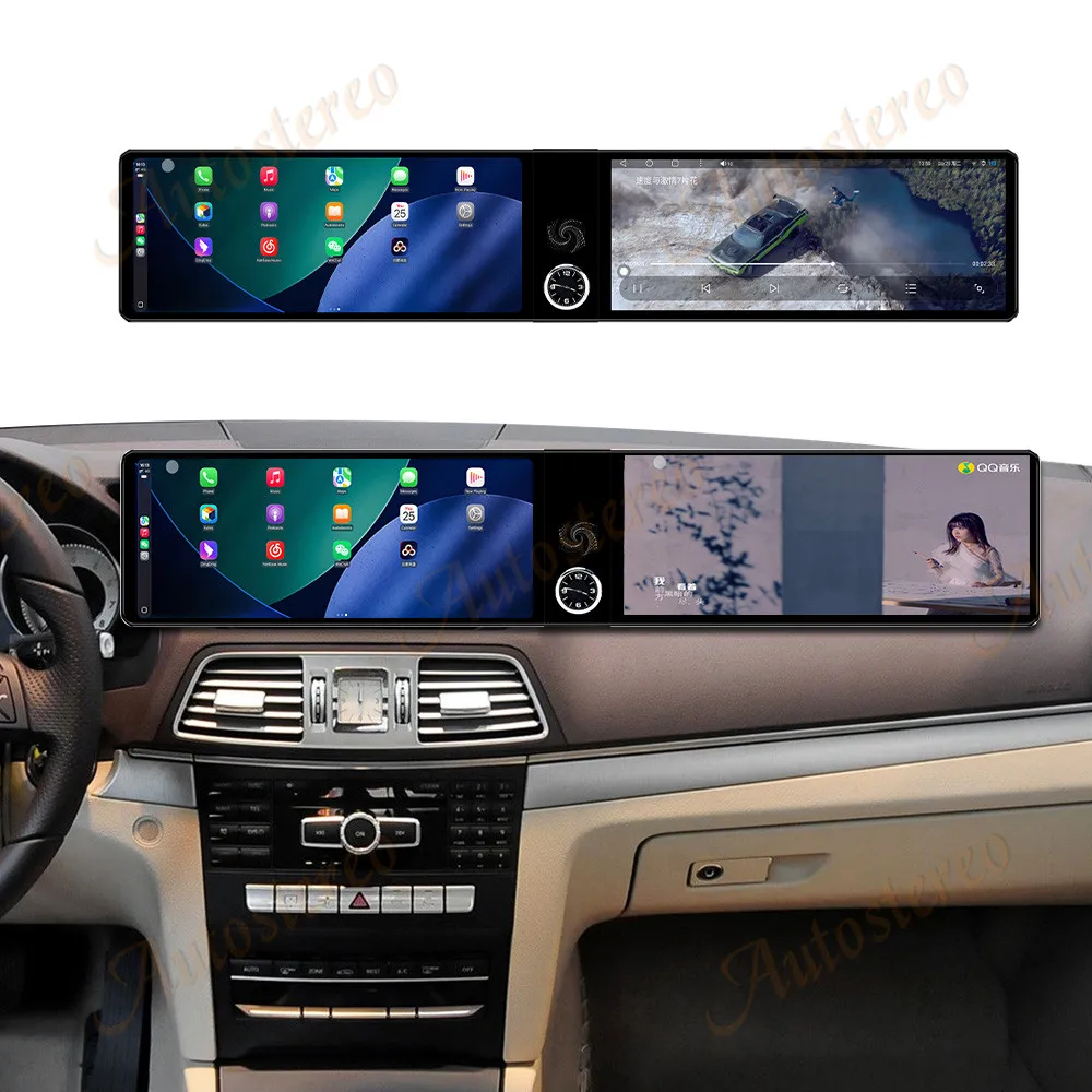 Dual Screen 12.3 inch Carplay Android 14 Car GPS Navigation For Mercedes Benz E 2010-2015 Head Unit Multimedia Player Car Radio